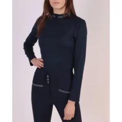 Montar Poloshirt Kirstin Swarowski Tape Lange Mouwen Donker Navy