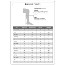 BR Chaps Silenzo Bruin -Pikeur || Cavallo || Dublin Verkoopwinkel maattabel br half chaps.57284b